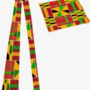 Men's 2 Pcs Kente African Print Tie and Pocket Square Set.